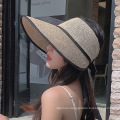 Topless Breathable Big-edge Sunhat Ladies Summer New Fashion Women Outdoor Sports Bowknot Visor Straw Hat